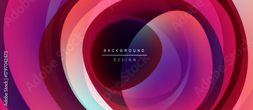 Abstract layers create vibrant circular pattern. Pink, purple, blue hues blend, forming dynamic visual effect. Modern design element.