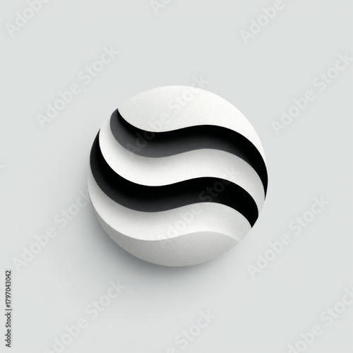 Abstract sphere with wavy stripes, modern, minimalist design, in black and white.