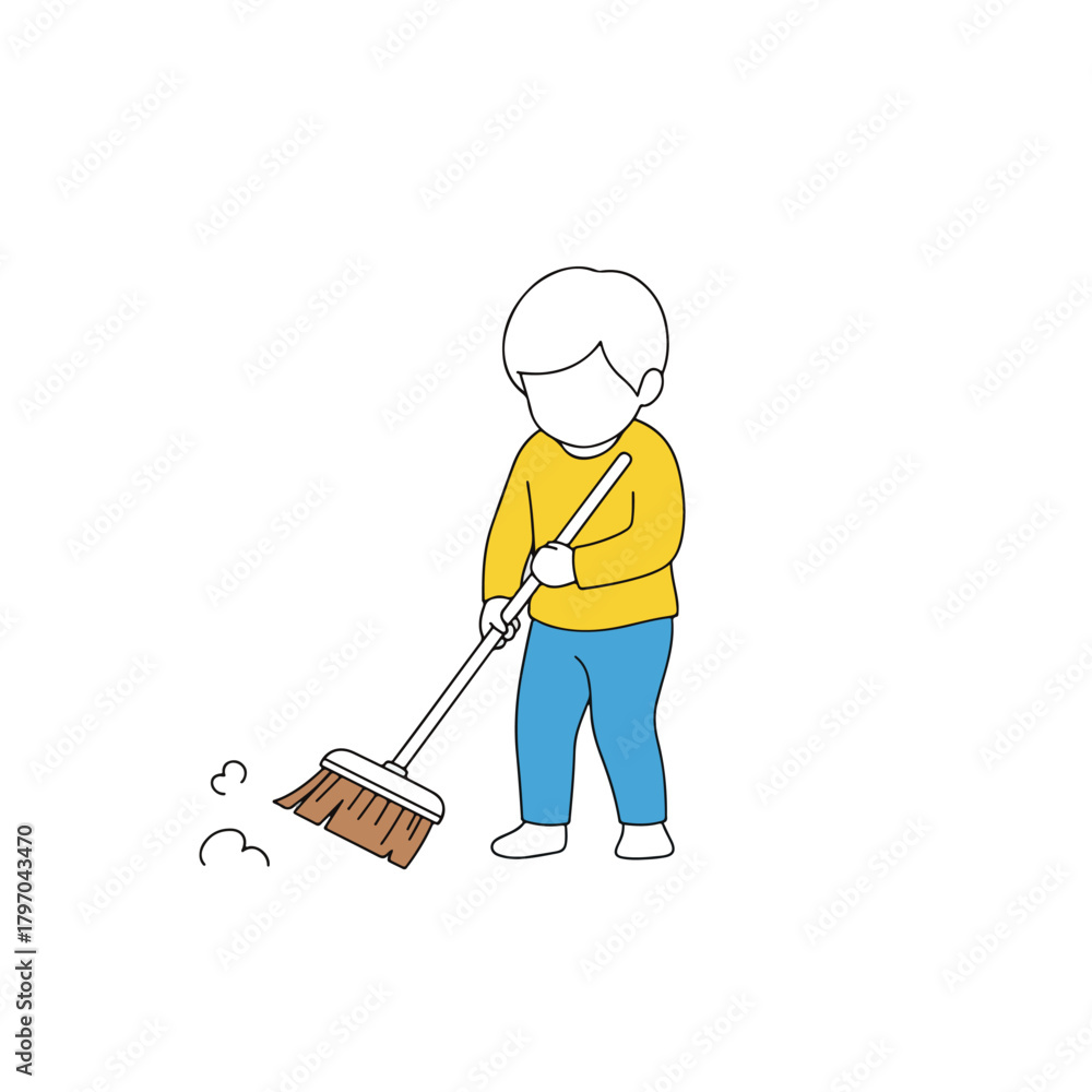 Fototapeta premium a teenager sweeping the floor with a broom