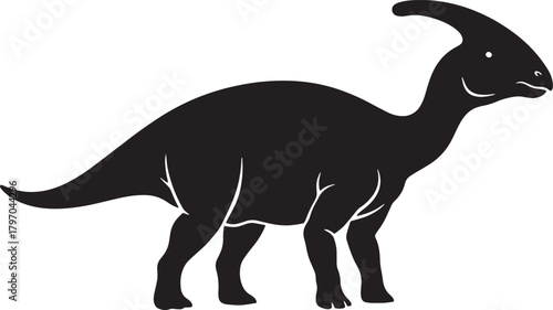 A striking black silhouette of a parasaurolophus dinosaur side profile