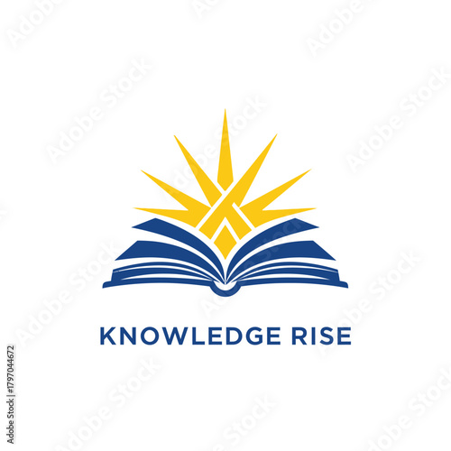 A logo featuring an open book with yellow rays emanating from its center, "KNOWLEDGE RISE" below