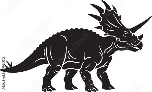 A striking black silhouette of a triceratops dinosaur side profile illustration