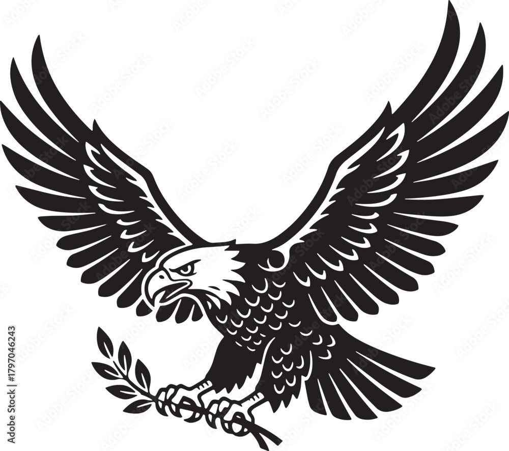 Obraz premium Majestic eagle in flight clutching an olive branch in its talons