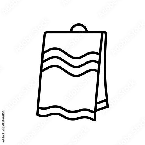 Illustration of a towel with wavy lines hanging up on transparent background