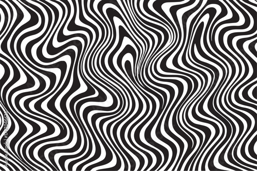 Optical illusion of swirling black and white vector lines creating a distorted vision 