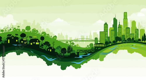 UntitledSustainable village and city landscape in green 