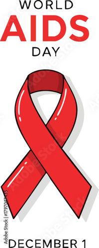 Illustration of a red ribbon symbolizing awareness for World AIDS Day on December 1st with a bold and informative design.