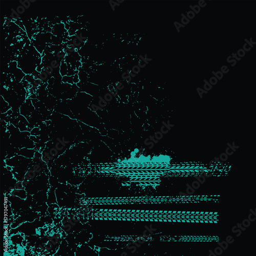 Abstract digital glitch art with vibrant teal and green geometric patterns on a dark background