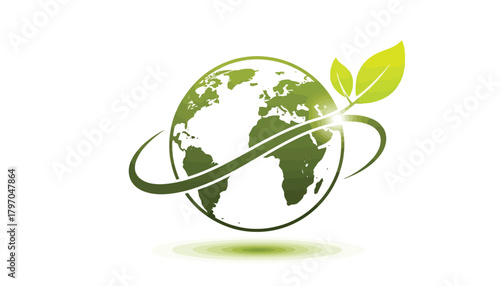 Green Earth Globe with Leaves - Ecology and Sustainability Logo