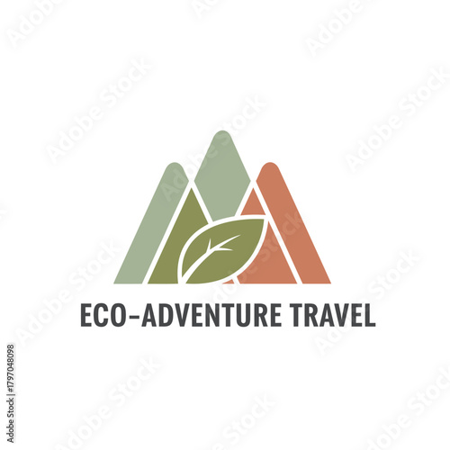 A natural eco travel icon features mountain shapes with a leaf icon with text below