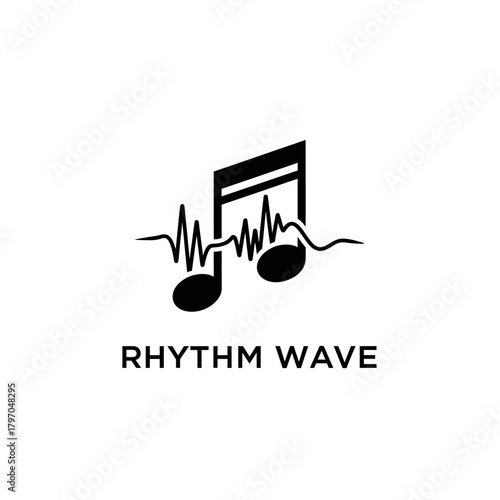 A musical illustration depicting a musical note alongside a wave, and text below
