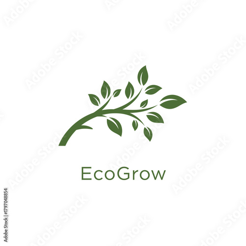 A stylized illustration featuring a verdant green branch with leaves, and accompanying lettering below