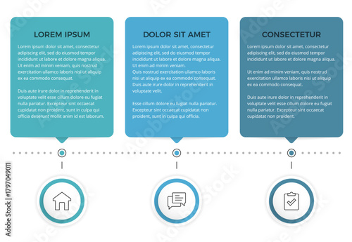 Modern horizontal infographic template with three sections, perfect for business presentations and data visualization