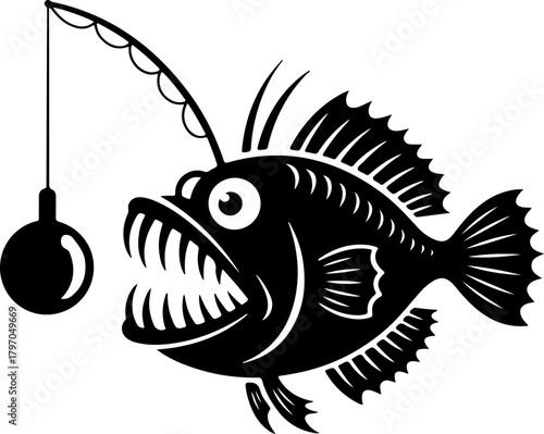 Angler fish silhouette vector illustration