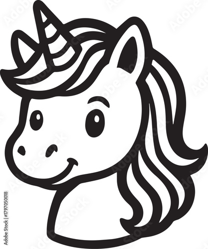 A delightful illustration of a unicorn, with intricate detailing and captivating appeal. Perfect for adding a touch of enchantment and imagination.