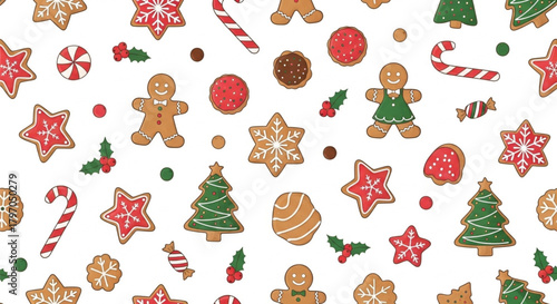 Christmas Gingerbread Cookies Seamless Pattern – Festive Holiday Dessert Illustration Background