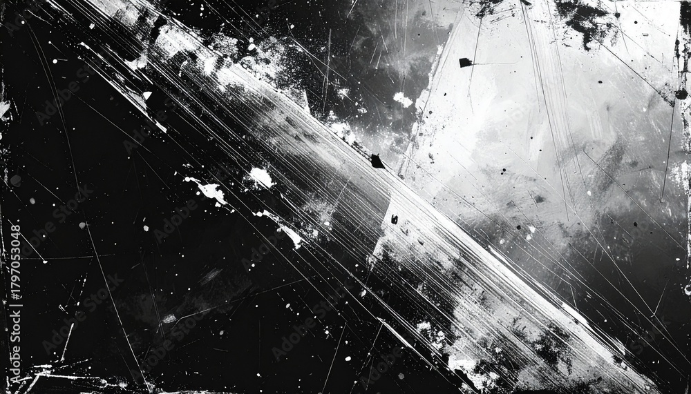 Naklejka premium Old film texture with scratches, noise and glitch shapes. Realistic overlay film texture in black-white, dust and grain.