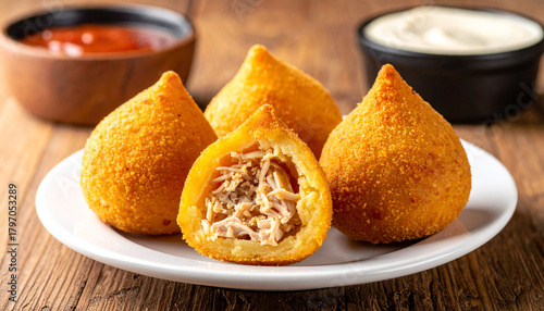 Chicken Coxinha Filled Brazilian Snack on Plate     