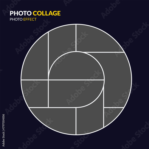 Photo collage effect with multiple portraits of young women in circular frames on a dark background