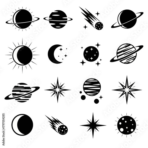 Black and White Space and Celestial Icons Collection