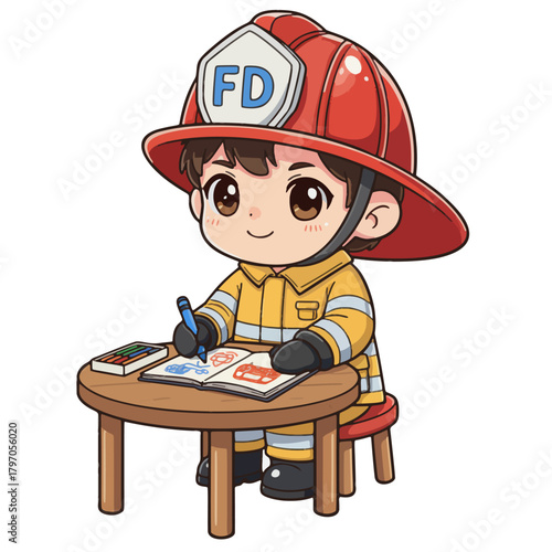 cute and adorable illustration of firefighters working to carry out their duties