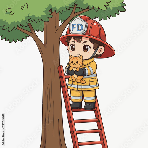cute and adorable illustration of firefighters working to carry out their duties