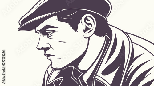 A Detailed Profile Portrait of a Man Wearing a Flat Cap