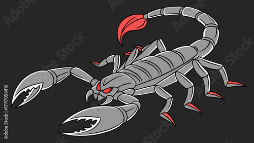 Cartoon Scorpion with Red Accents and Segmented Body Design