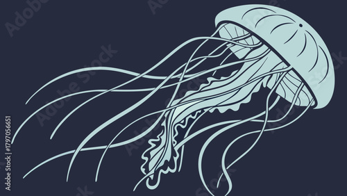 Stylized Jellyfish Illustration with Flowing Tentacles and Detailed Design