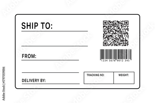Editable shipping label with barcode, QR code and delivery fields
