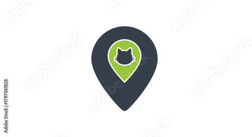 Find local pet services with this modern green cat pin logo, perfect for pet stores, groomers, or veterinary clinics on a clean white background