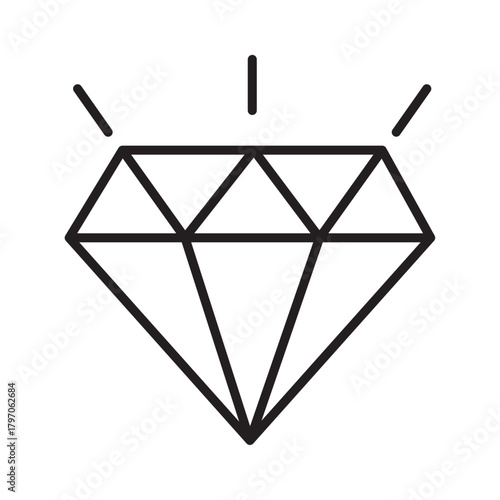 Networking vector icon. Vector icon of shining diamond featuring a thin line design. Diamond luxury jewelry premium icon vector sign. Outline of diamond with sparkling effect in minimalist style