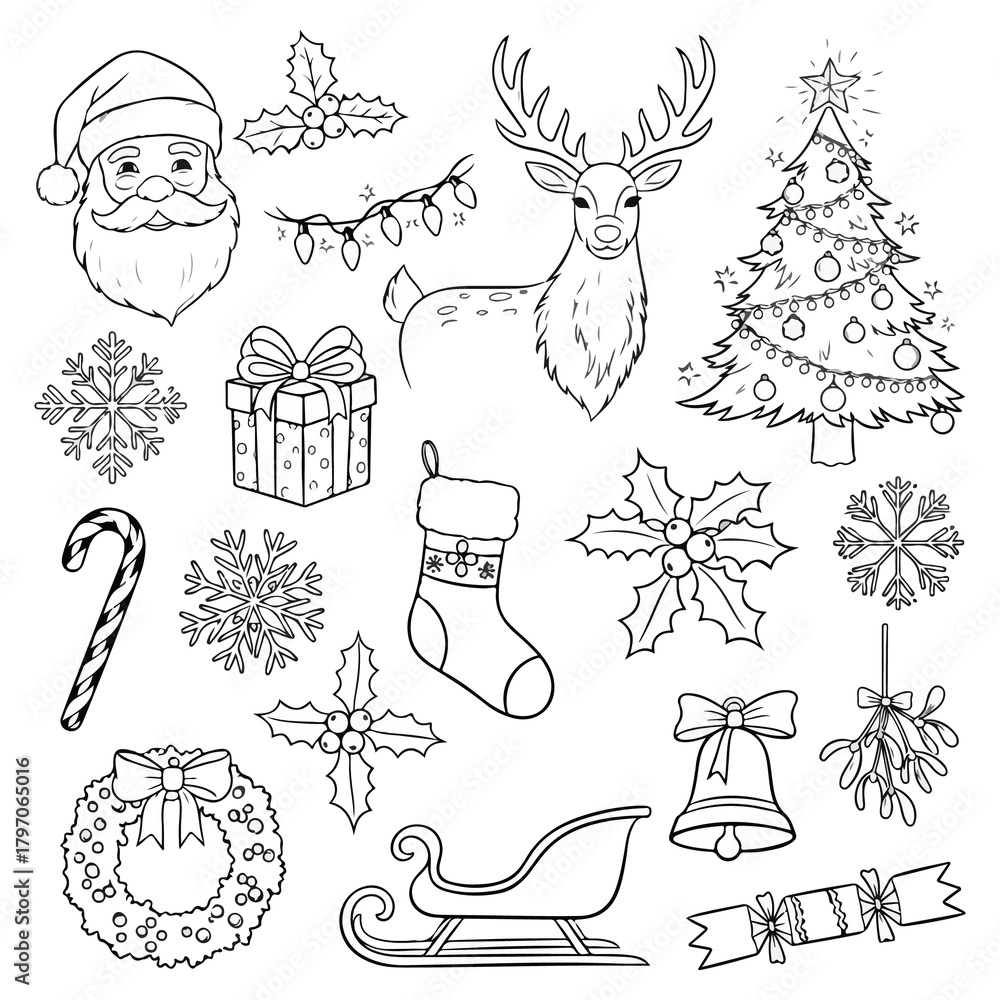 Fototapeta premium Christmas Set Black and White
