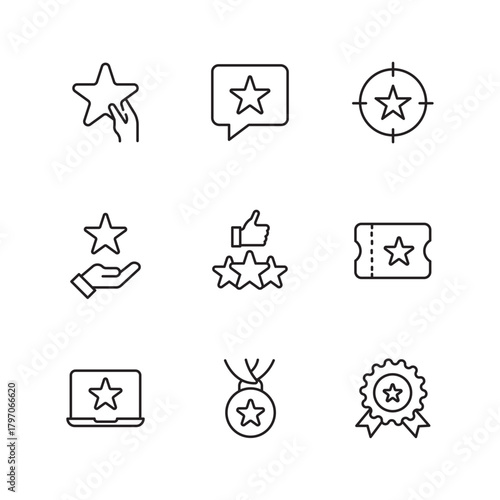Star icons vector illustration: line style for web and app design. linear style symbols collection outline signs pack. Business management leadership and success concept in black and white.