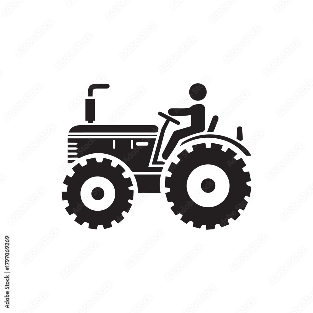 Obraz premium Tractor with Driver Silhouette – Farm Vehicle Vector Illustration