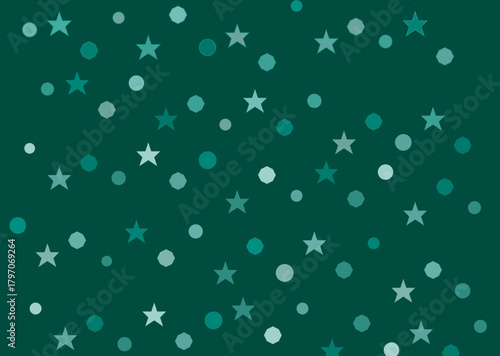 Teal stars and circles scattered on a dark teal background