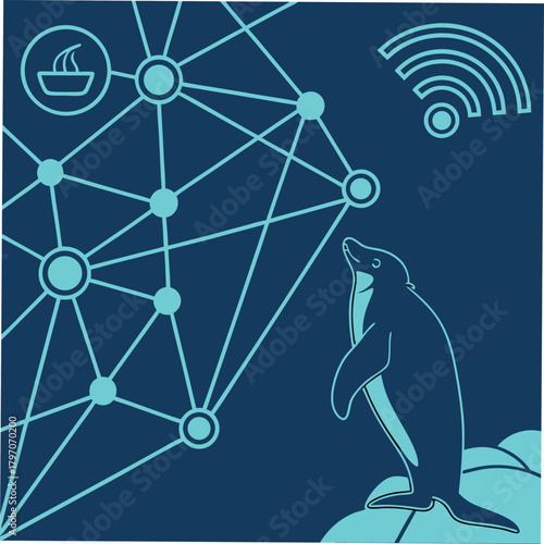Penguin Connected Network and Wi Fi Symbol connection