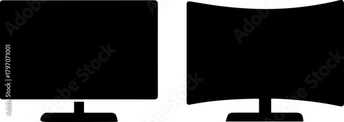 Set of Flat and Curved Television Silhouette Icons