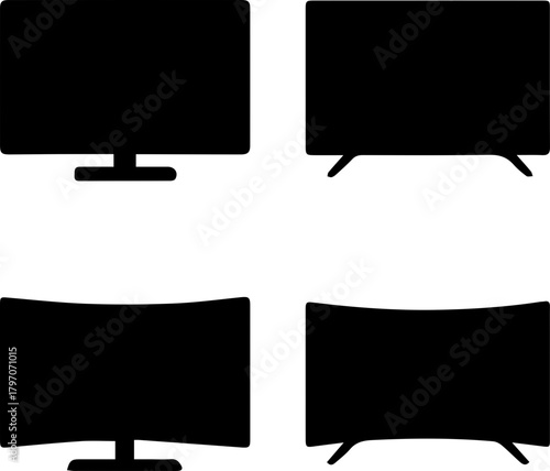 Set of Flat and Curved Television Silhouette Icons