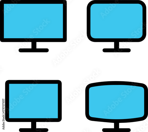 Set of Flat and Curved Television Silhouette Icons