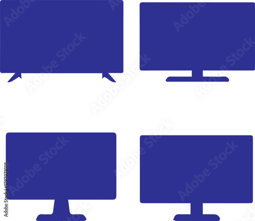 Set of Flat and Curved Television Silhouette Icons