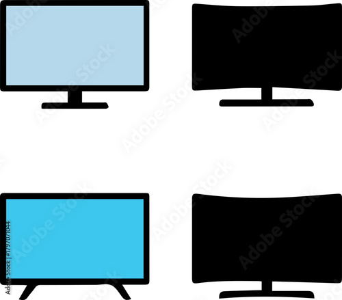 Set of Flat and Curved Television Silhouette Icons