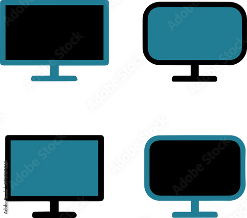Set of Flat and Curved Television Silhouette Icons