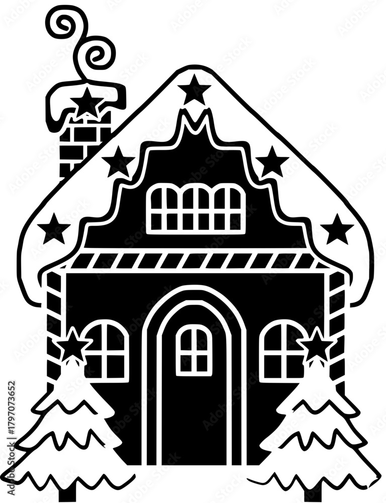 Fototapeta premium gingerbread illustration holiday silhouette christmas logo winter icon ginger outline house xmas decoration sweet celebration food dessert tree traditional shape women vector graphic background