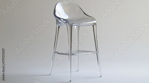 Bar stool with clear acrylic seat and sleek design on white background