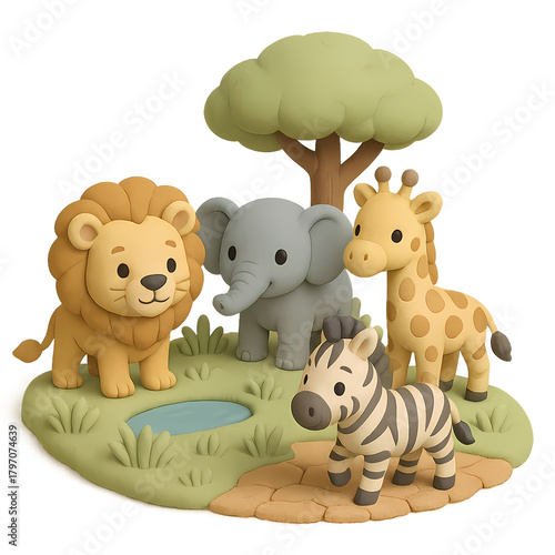 Colorful Cartoon Animals in a Playful Nature Scene