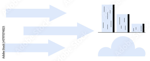 Three arrows pointing towards a bar chart above a cloud, symbolizing progress, growth, data trends, and cloud computing. Ideal for business, productivity, technology, innovation data visualization