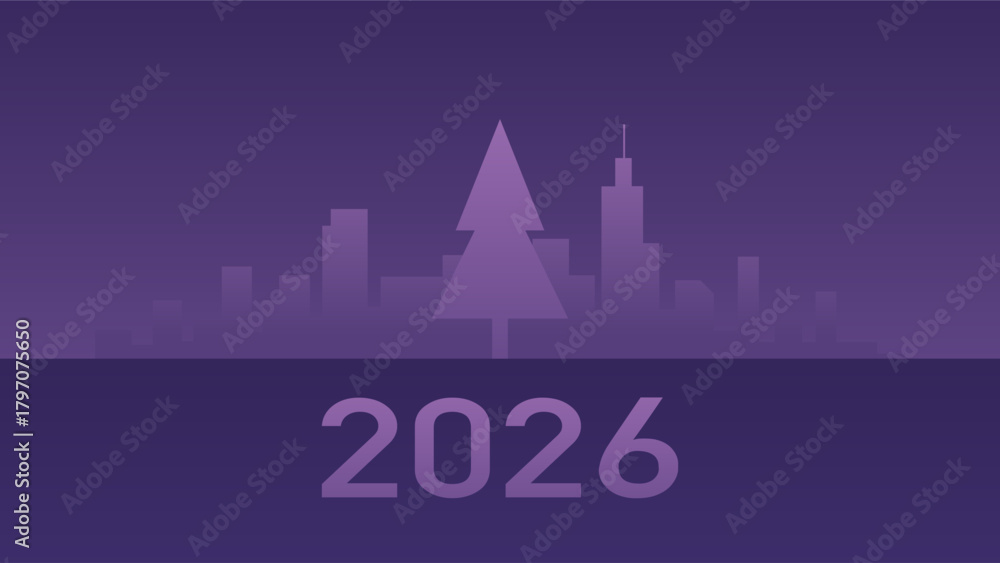 Fototapeta premium Purple 2026 Cityscape with Stylized Tree Art