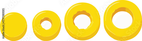 Four yellow rings in increasing size circle donut