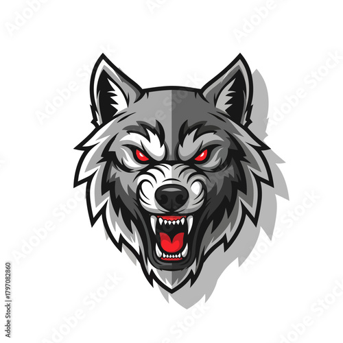 Aggressive snarling wolf head vector illustration for mascot or e-sports logo design
